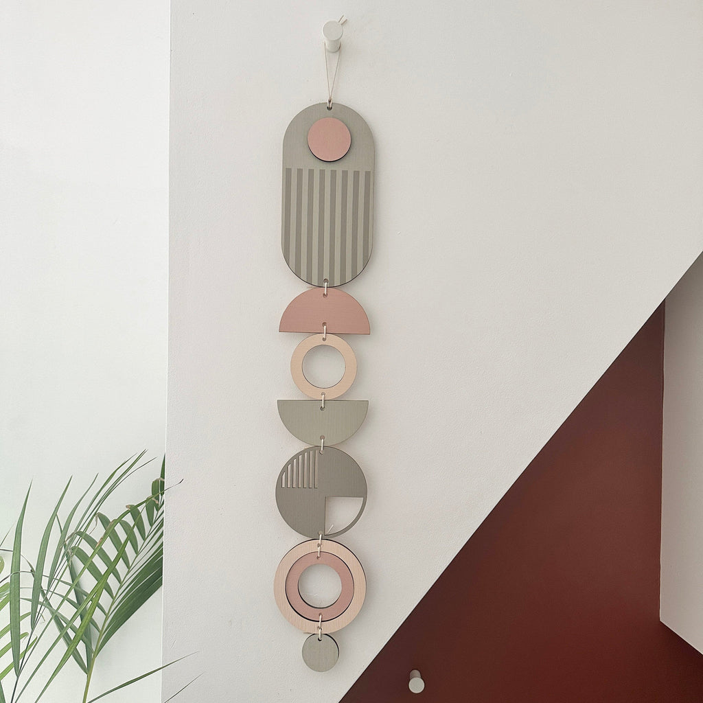 Pink and Grey Wall Hanging Slim Long Art Soft Muted Decor