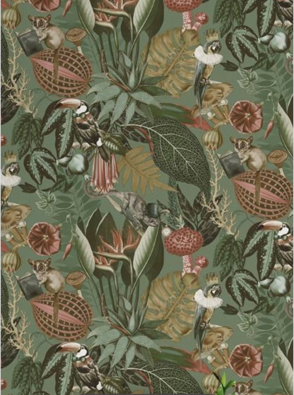 Mustard velvet wonderland drum lampshade, double sided lampshade with sage wonderland paper on interior