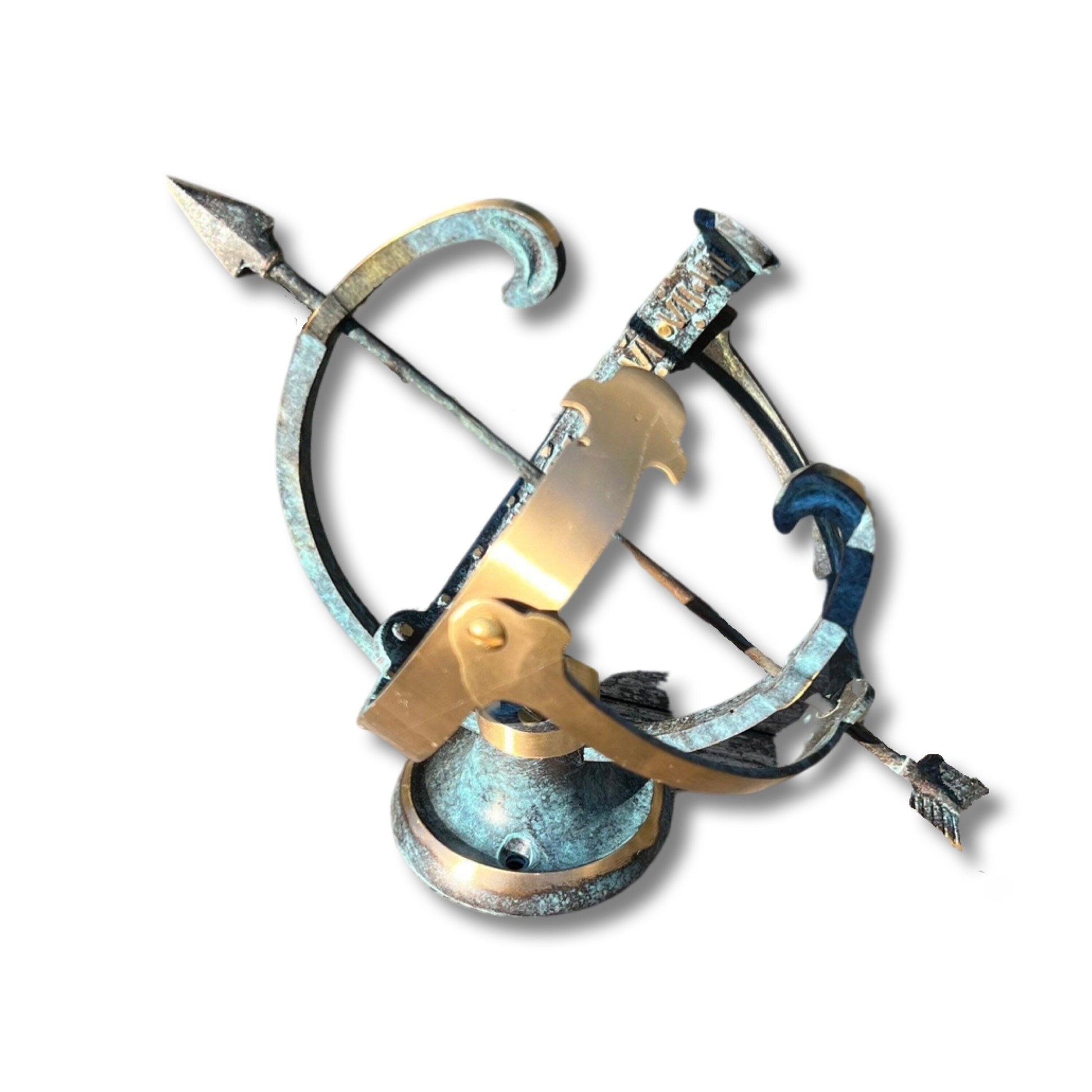Brass Armillary Sphere Sundial with Verdigris Patina