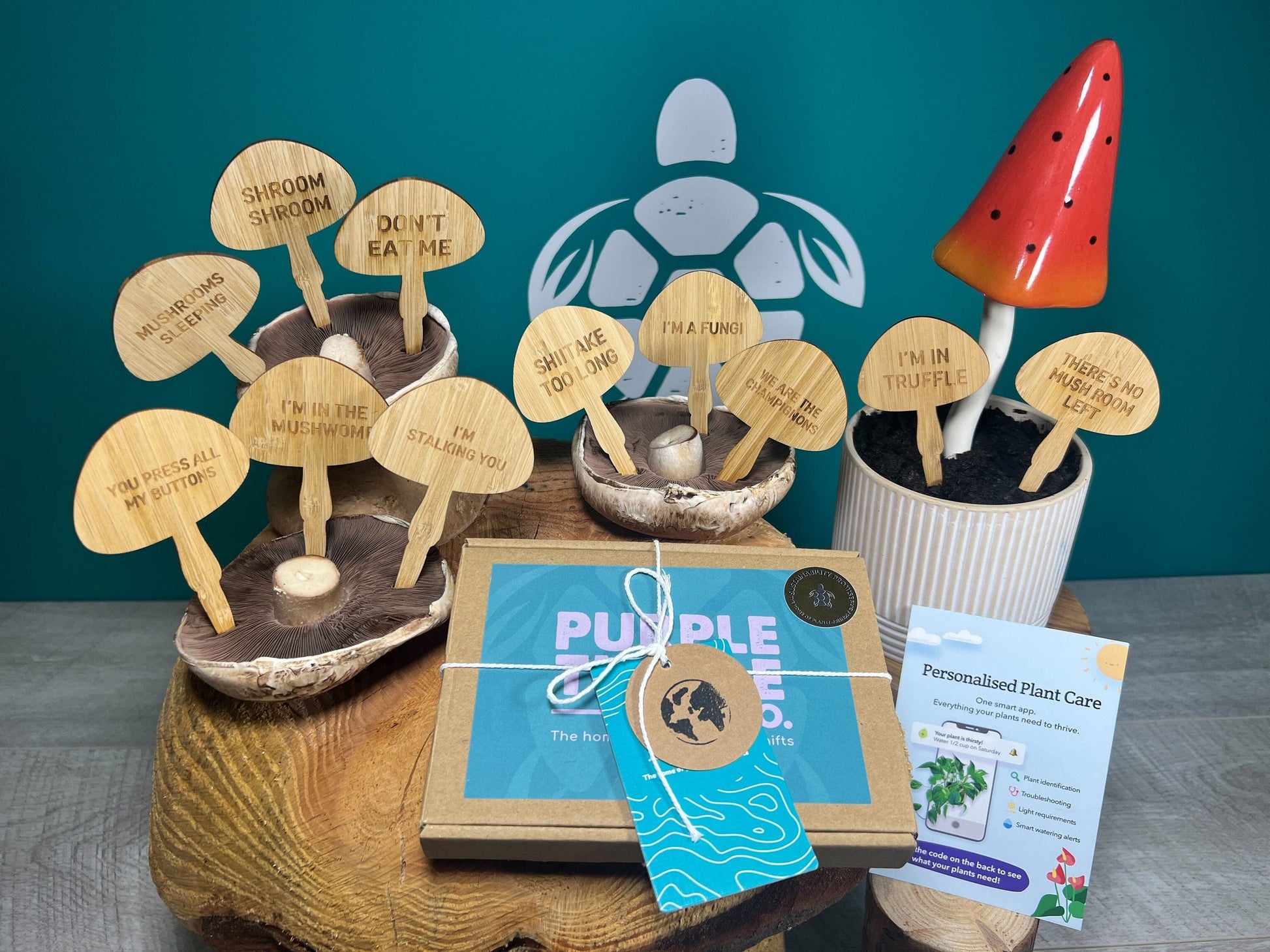 Mushroom Plant Stakes Gift Set with 11 Funny Bamboo Labels