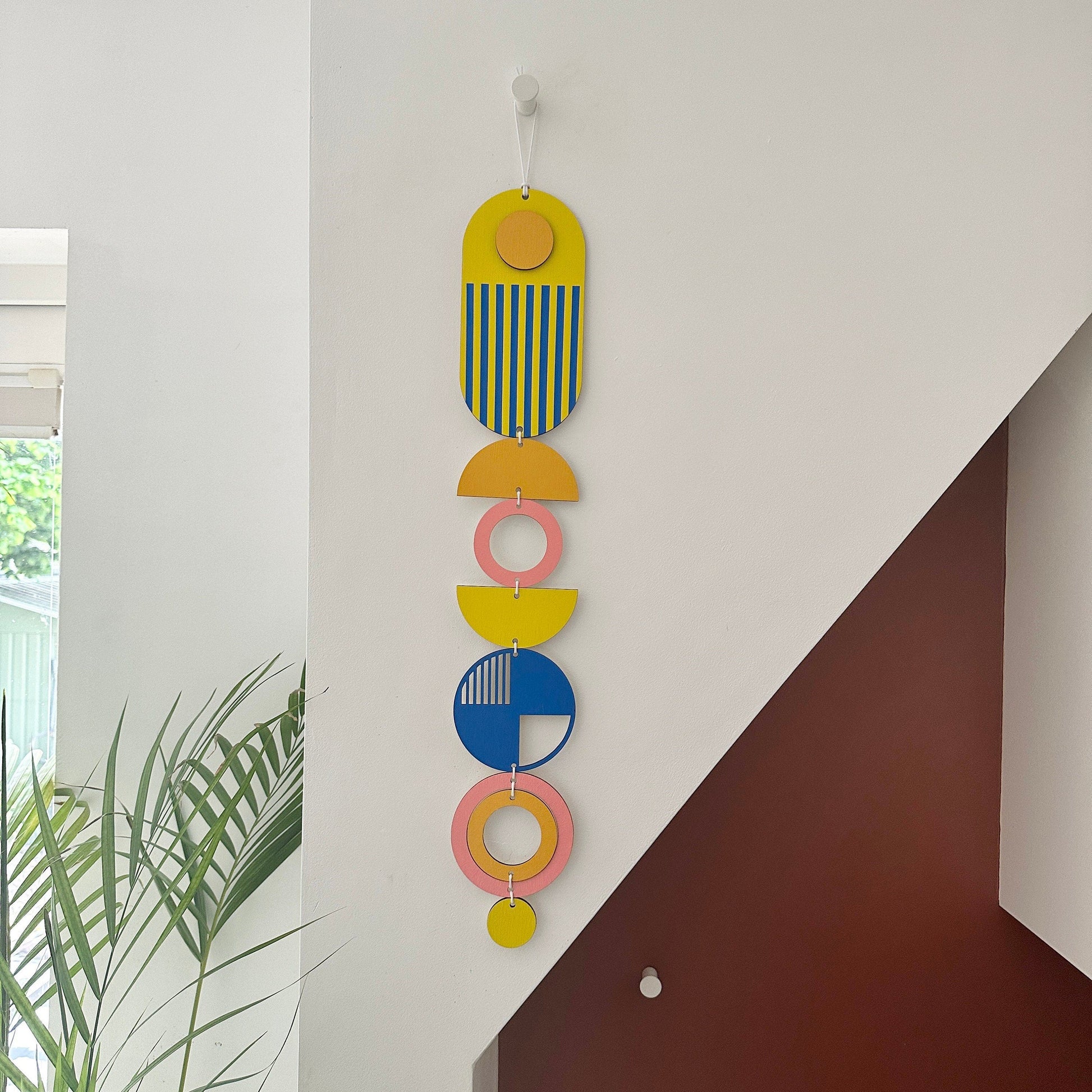 Colourful Modern Wall Hanging Art in Yellow, Blue, Pink and Orange