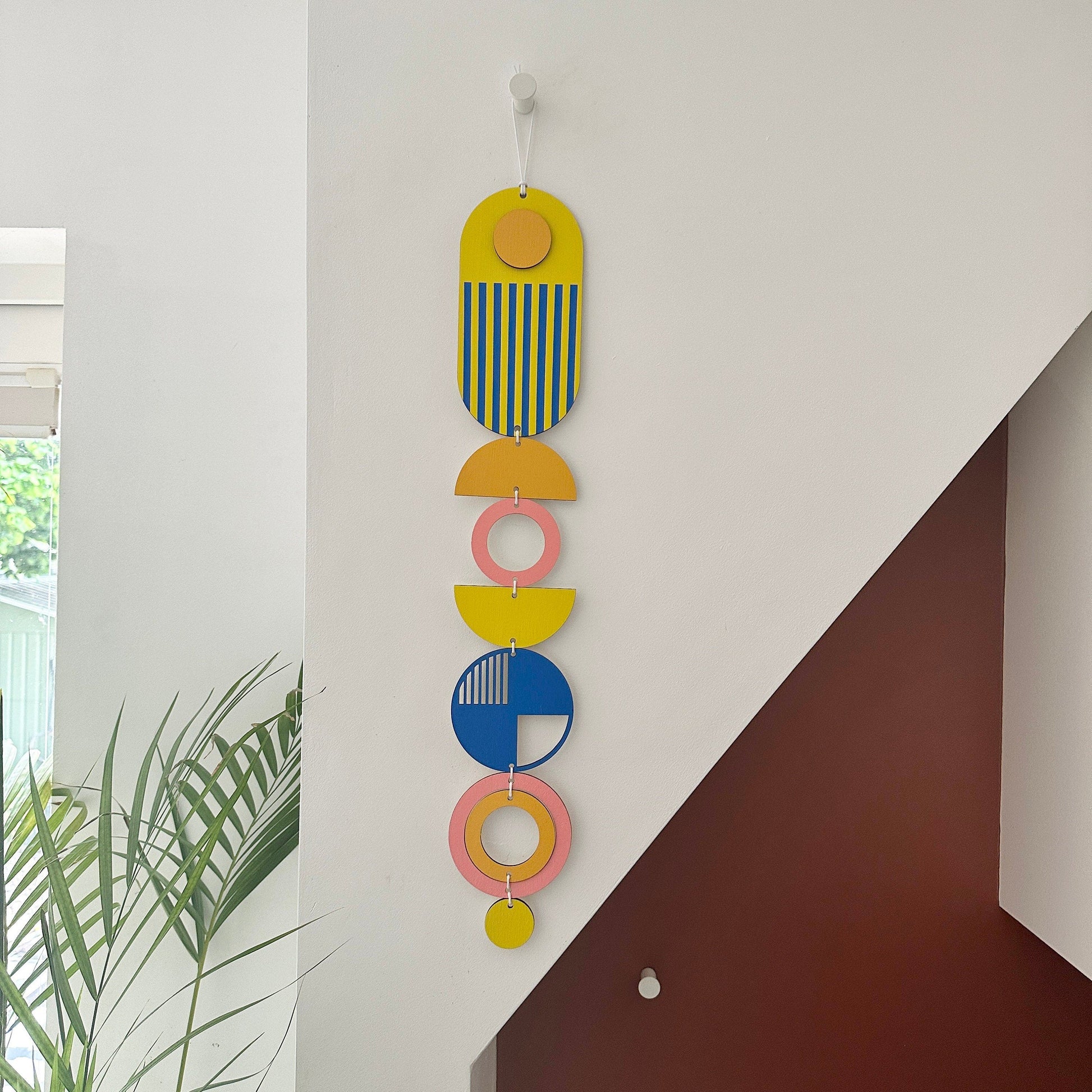 Colourful Modern Wall Hanging Art in Yellow, Blue, Pink and Orange