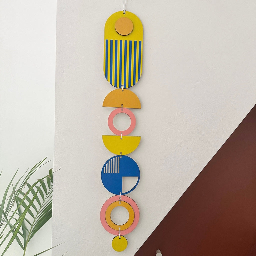 Colourful Modern Wall Hanging Art in Yellow, Blue, Pink and Orange