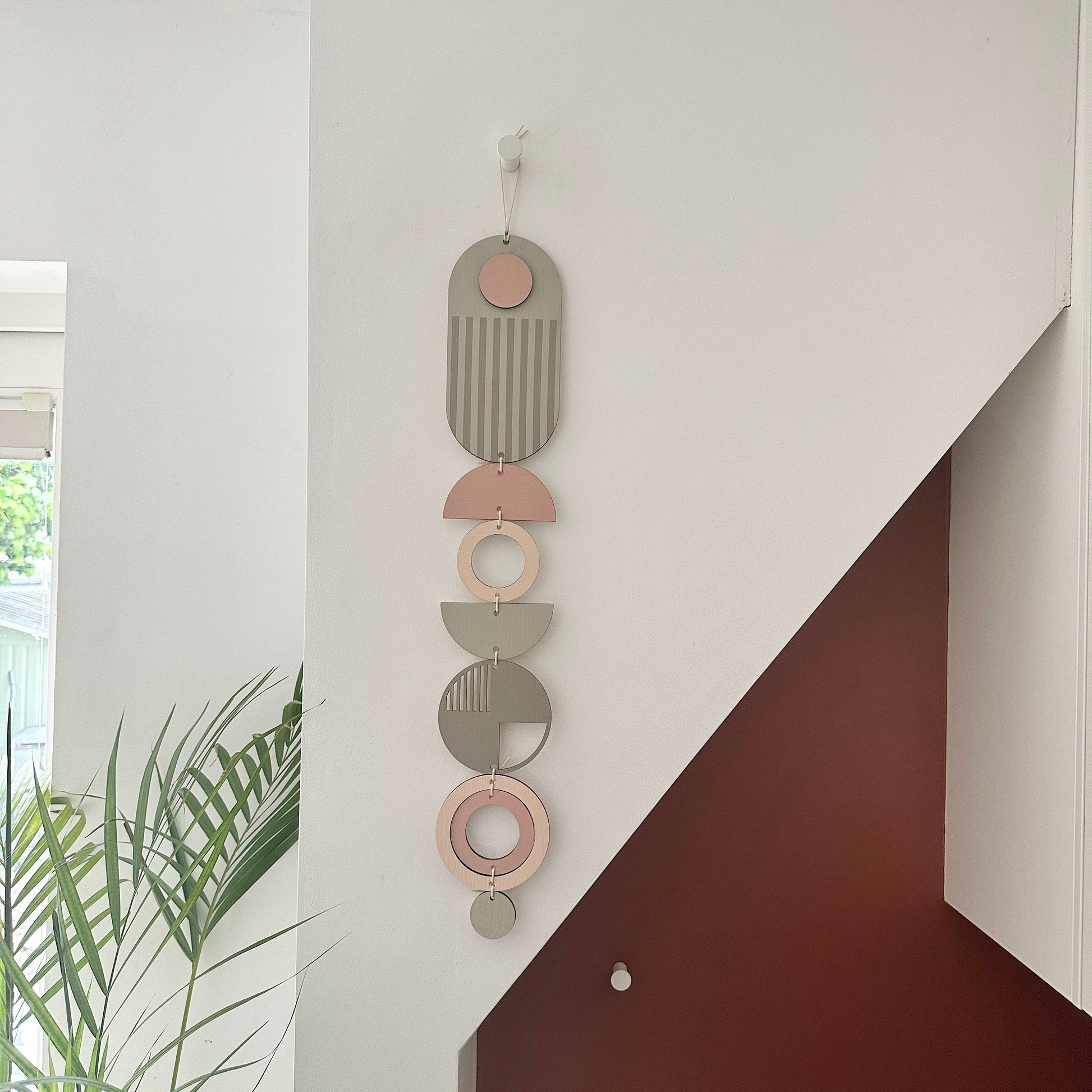 Pink and Grey Wall Hanging Slim Long Art Soft Muted Decor