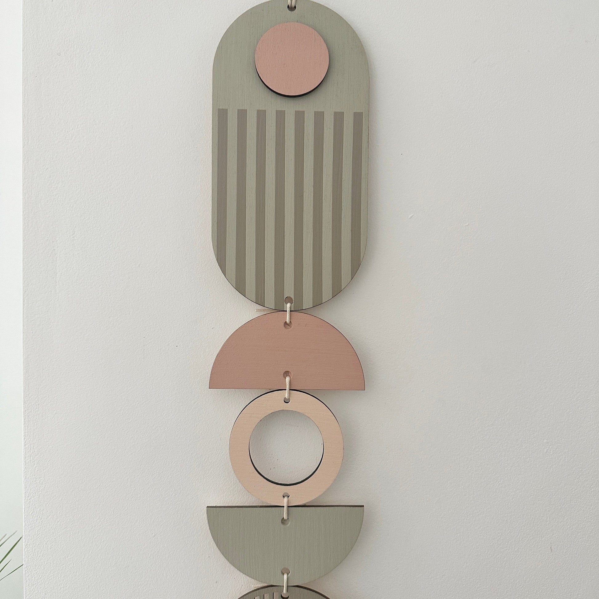 Pink and Grey Wall Hanging Slim Long Art Soft Muted Decor