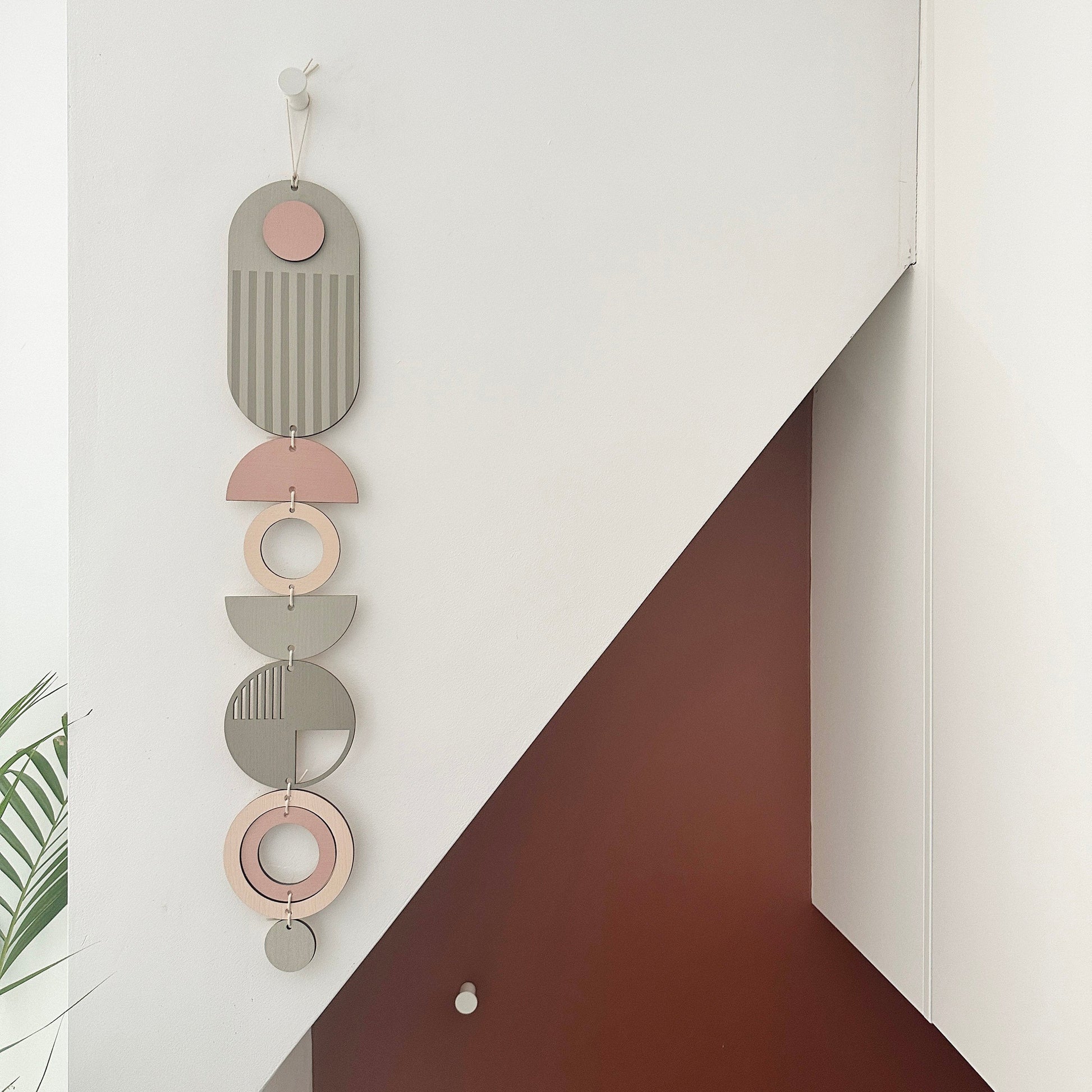 Pink and Grey Wall Hanging Slim Long Art Soft Muted Decor