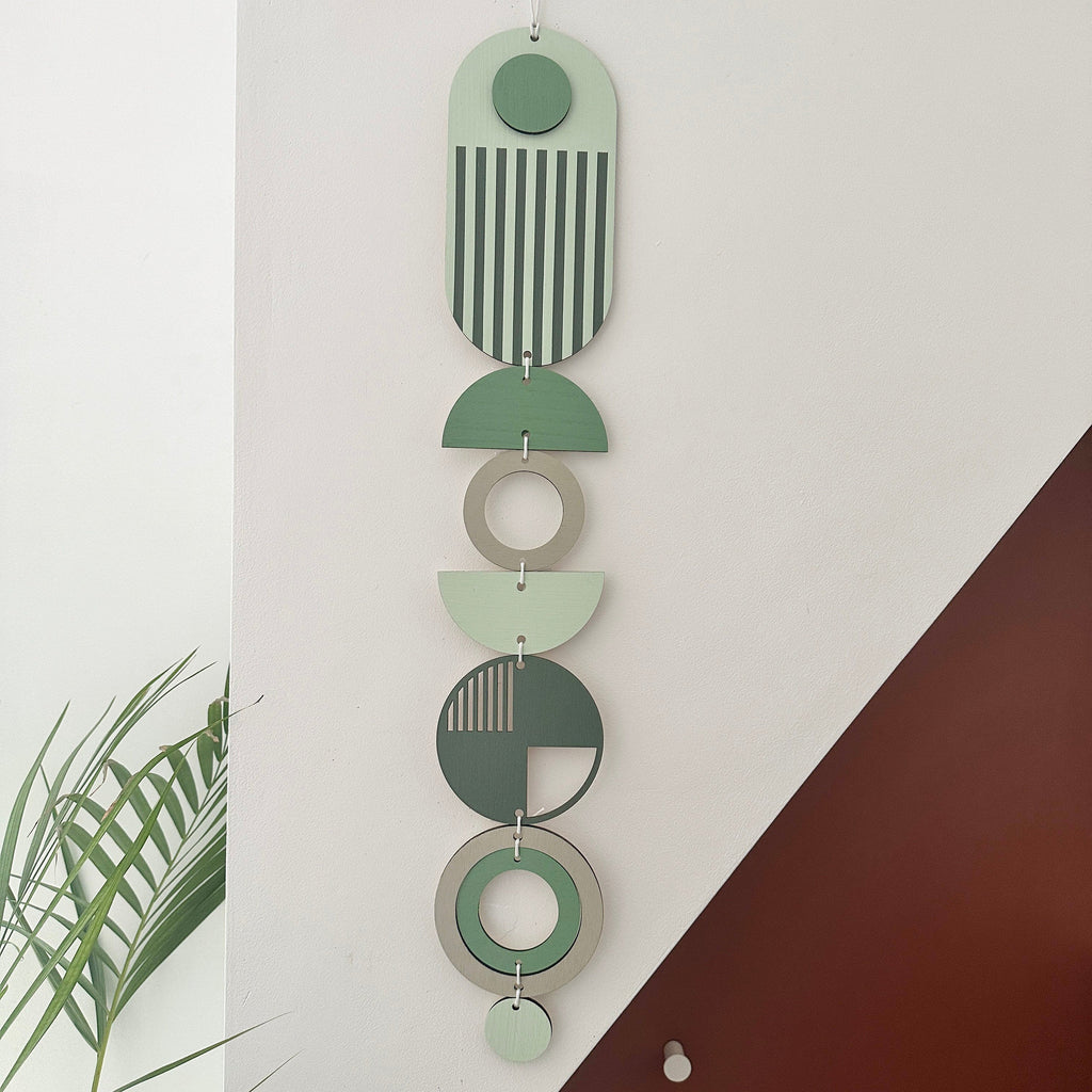 Green and Grey Geometric Wall Hanging Modern Art