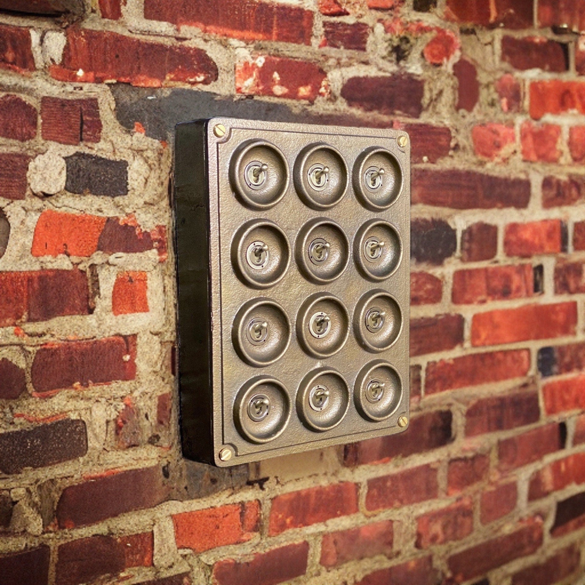 12 Gang 2 Way Bronze Cast Metal Surface Mount Light Switch Vintage Industrial Style