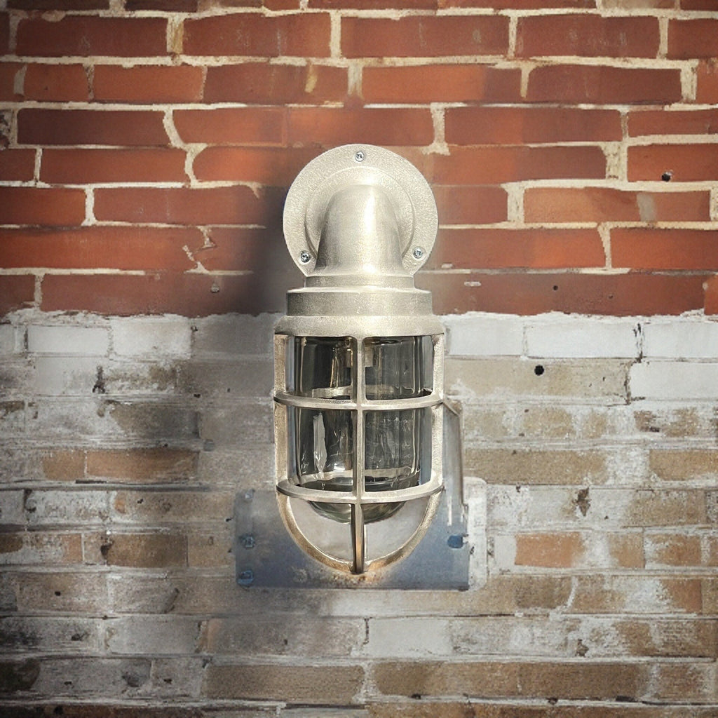 Raw Cast Pewter Bulkhead Outdoor and Bathroom Sconce Wall Light 10.5 Inch