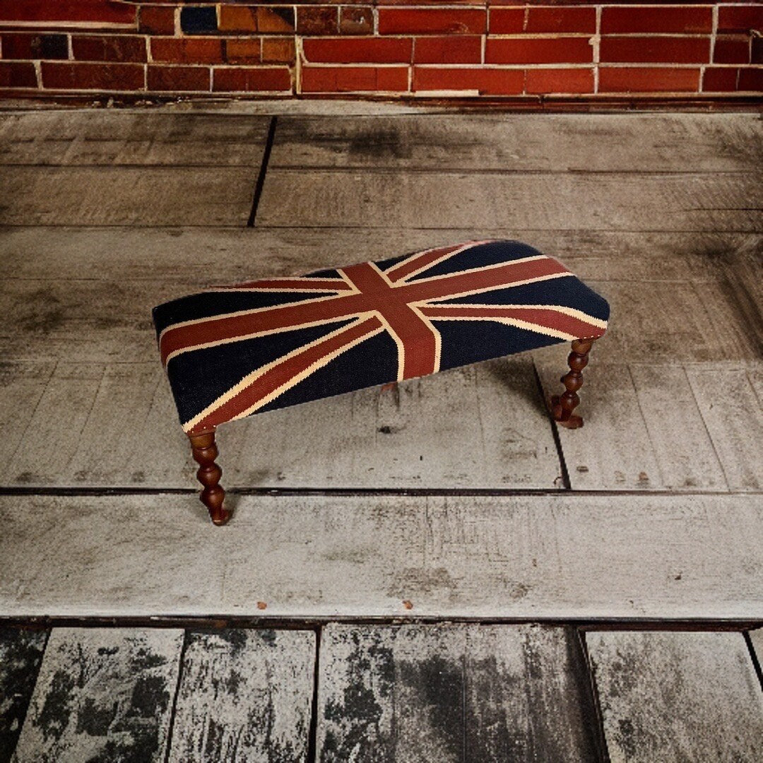 Union Jack Flag Bench Ottoman Vintage Style Floor Standing Pouf