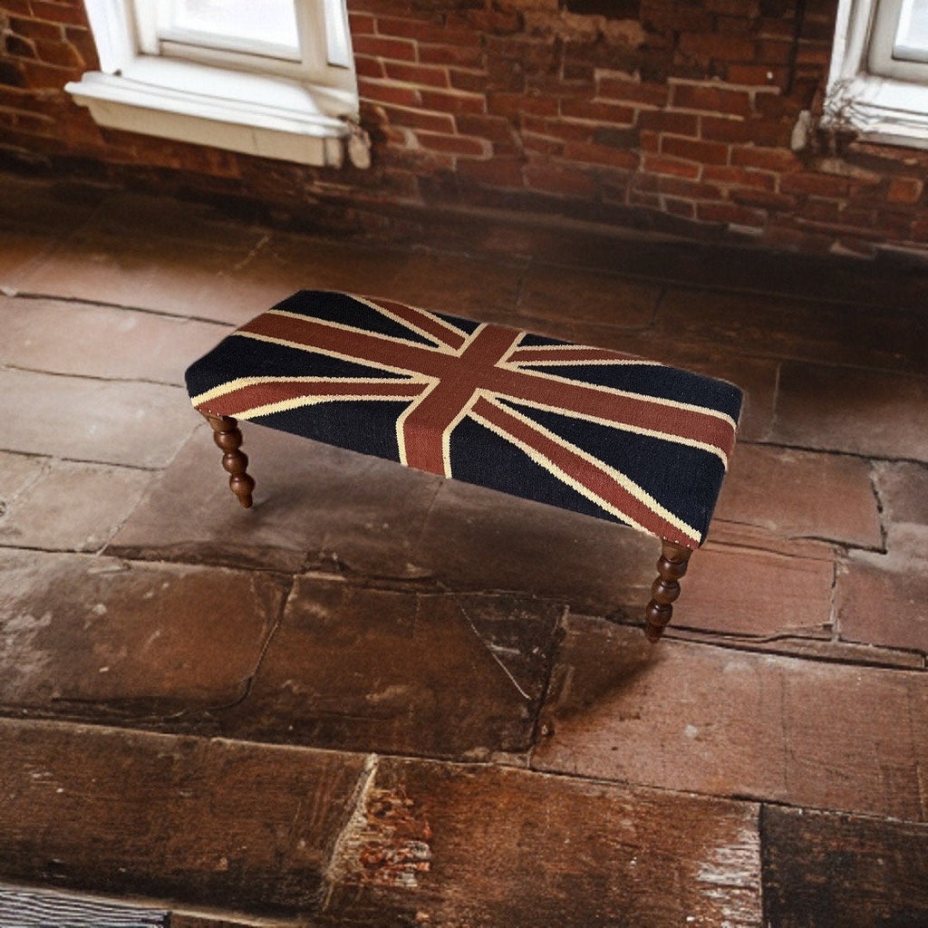 Union Jack Flag Bench Ottoman Vintage Style Floor Standing Pouf