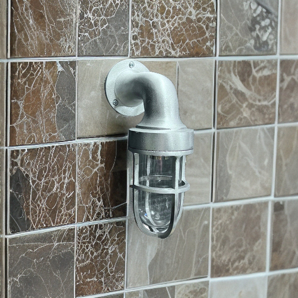 Cast Raw Pewter Bulkhead Outdoor Garden Wall Light 8 Inch