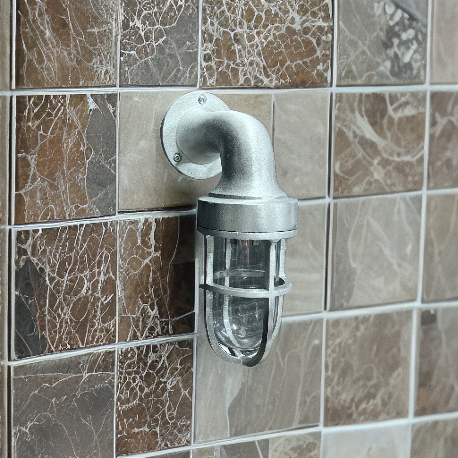 Cast Raw Pewter Bulkhead Outdoor Garden Wall Light 8 Inch