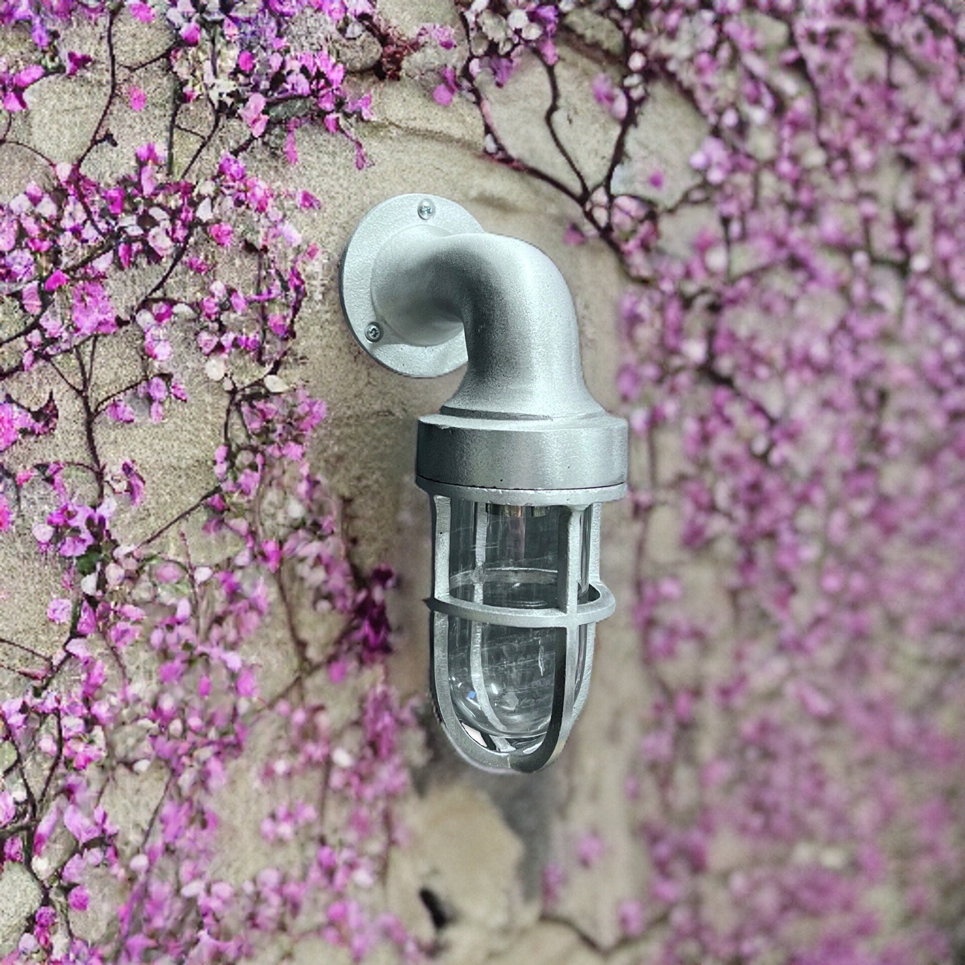 Cast Raw Pewter Bulkhead Outdoor Garden Wall Light 8 Inch