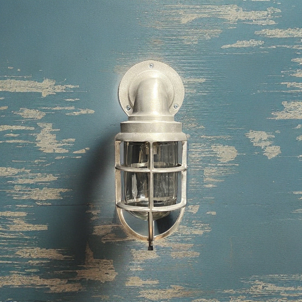 Raw Cast Pewter Bulkhead Outdoor and Bathroom Sconce Wall Light 10.5 Inch