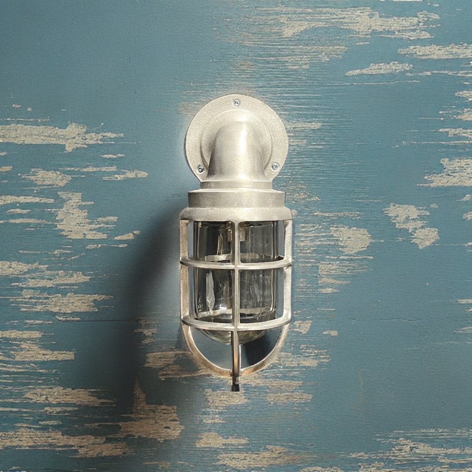 Raw Cast Pewter Bulkhead Outdoor and Bathroom Sconce Wall Light 10.5 Inch