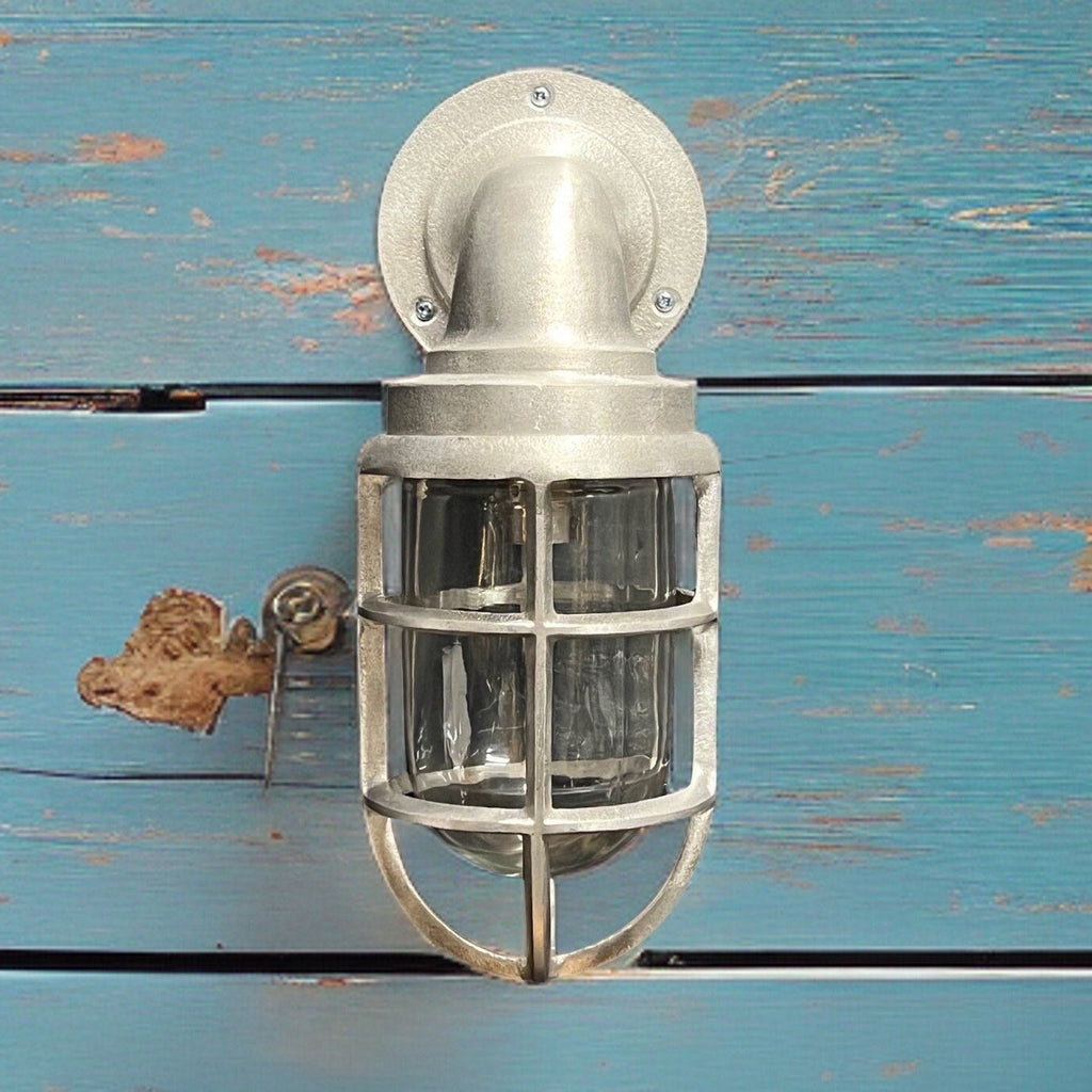 Raw Cast Pewter Bulkhead Outdoor and Bathroom Sconce Wall Light 10.5 Inch