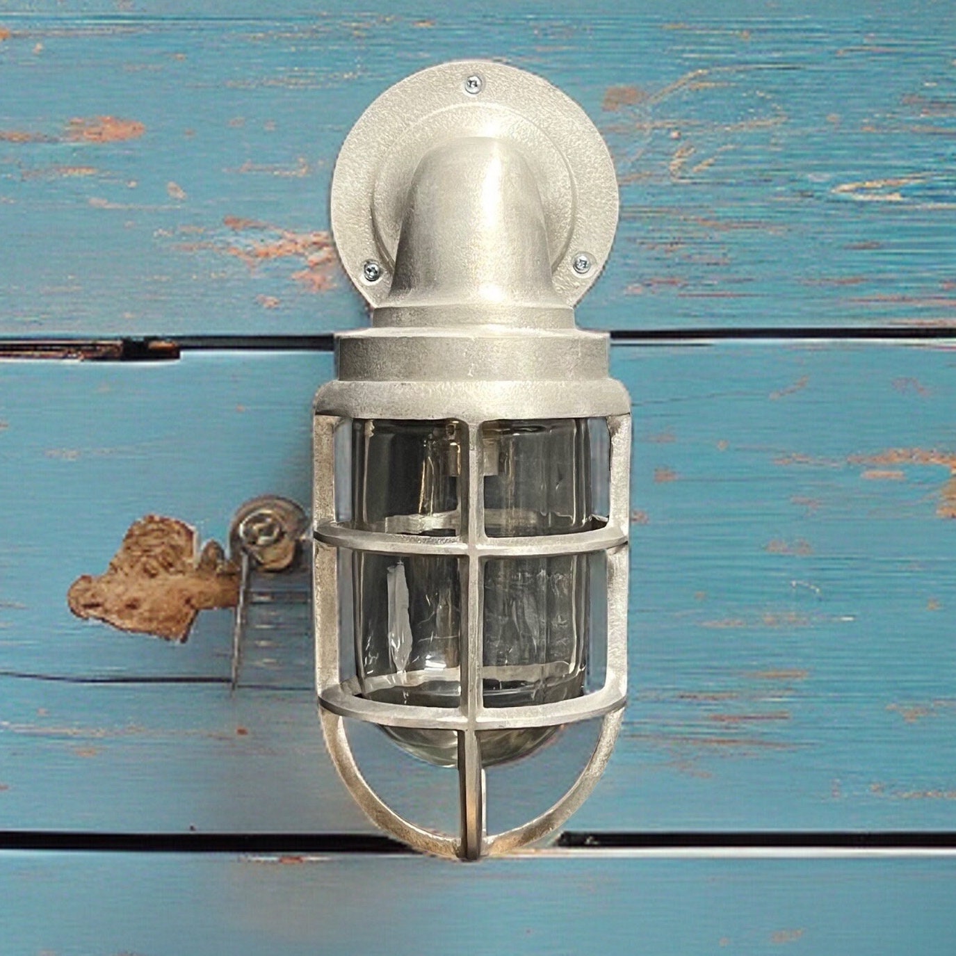 Raw Cast Pewter Bulkhead Outdoor and Bathroom Sconce Wall Light 10.5 Inch