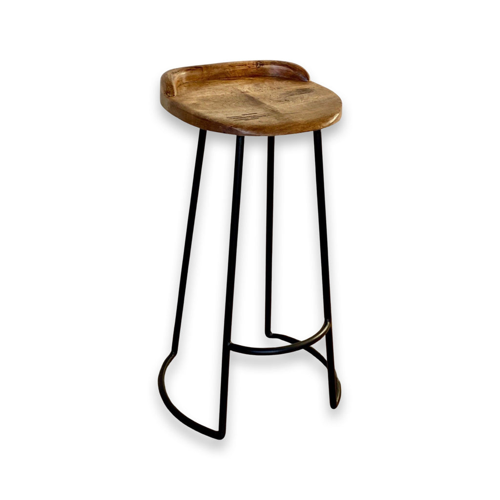 Solid Mango Wood Bar Stool with Cast Iron Base
