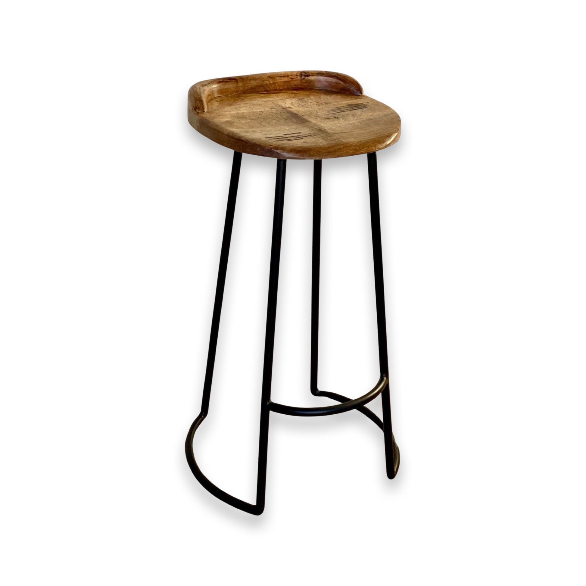Solid Mango Wood Bar Stool with Cast Iron Base