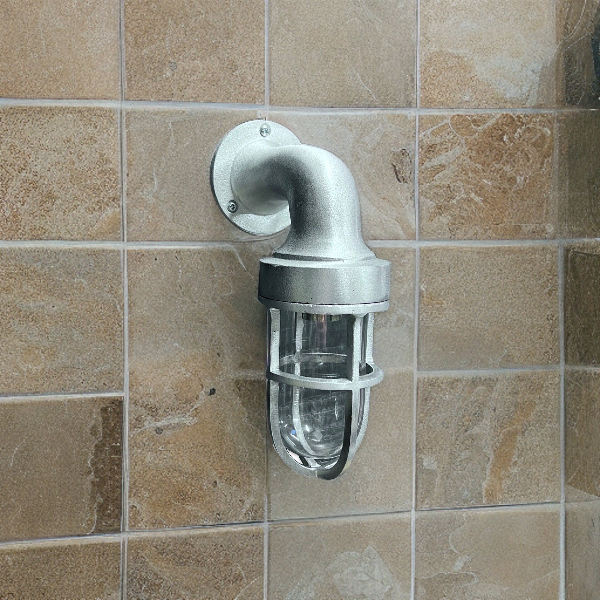 Cast Raw Pewter Bulkhead Outdoor Garden Wall Light 8 Inch