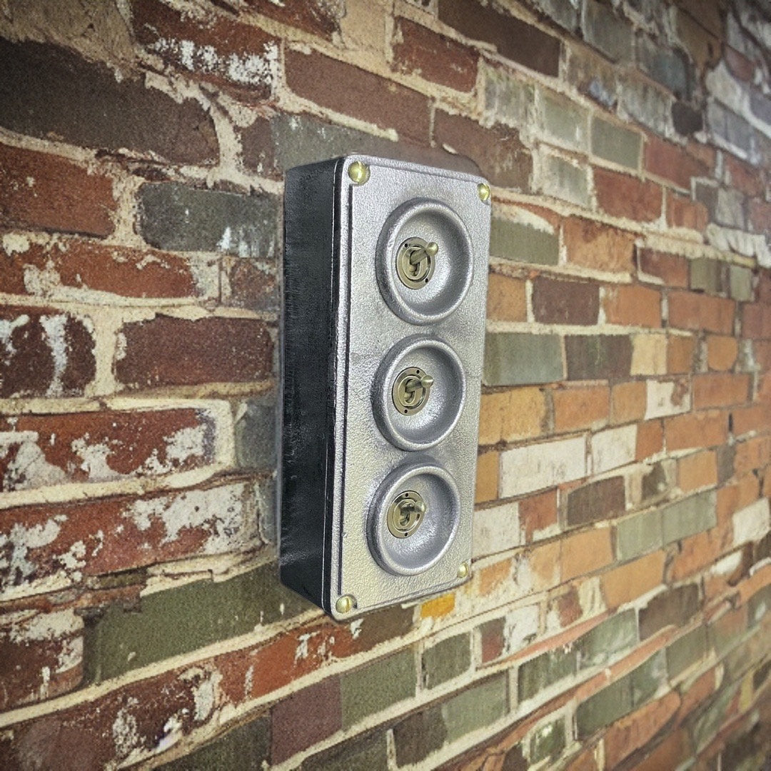 3 Gang 2 Way Cast Metal Surface Mount Light Switch Vintage Industrial