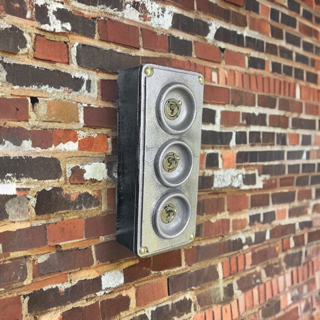 3 Gang 2 Way Cast Metal Surface Mount Light Switch Vintage Industrial