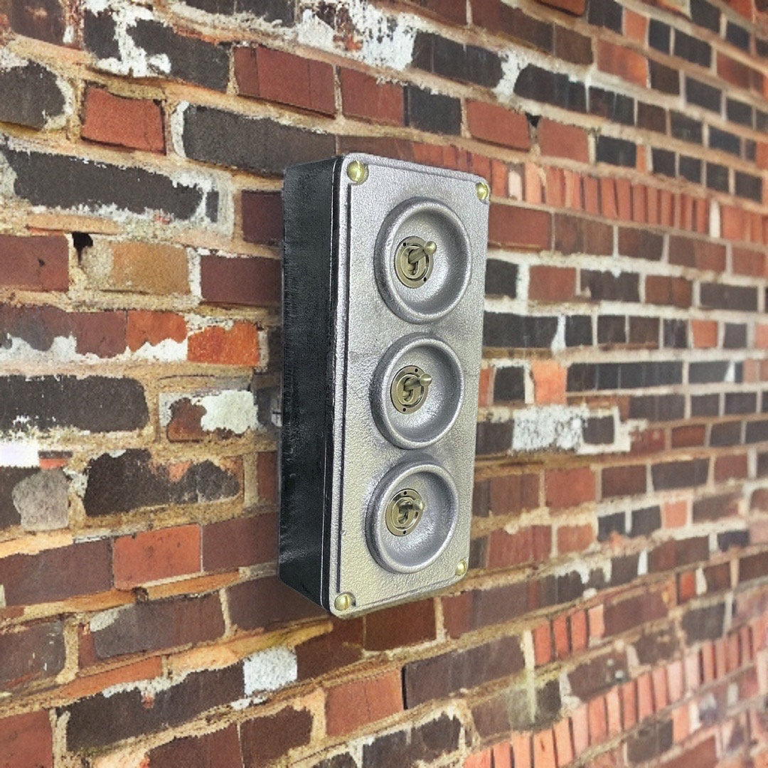 3 Gang 2 Way Cast Metal Surface Mount Light Switch Vintage Industrial