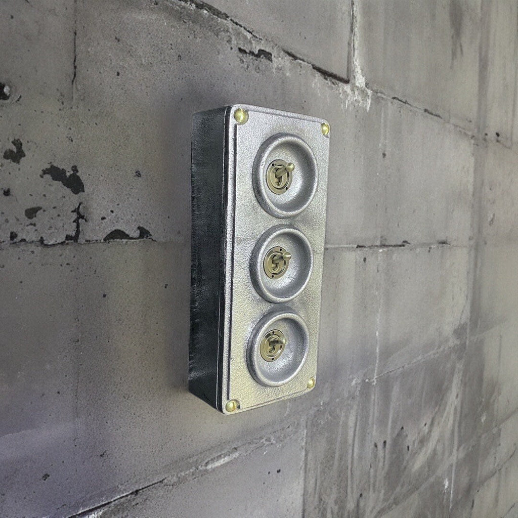 3 Gang 2 Way Cast Metal Surface Mount Light Switch Vintage Industrial