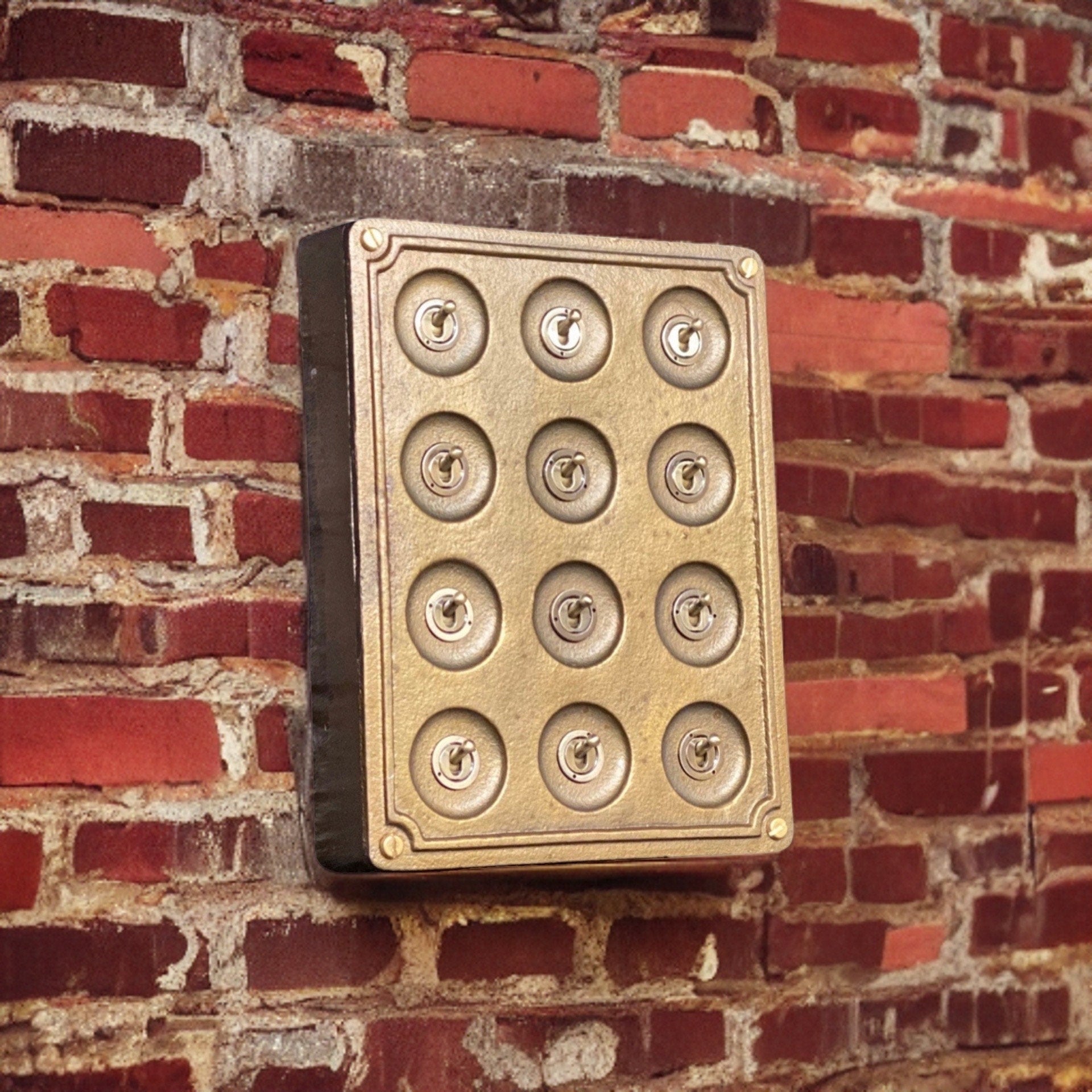 12 Gang 2 Way Bronze Cast Metal Surface Mount Light Switch Vintage Industrial