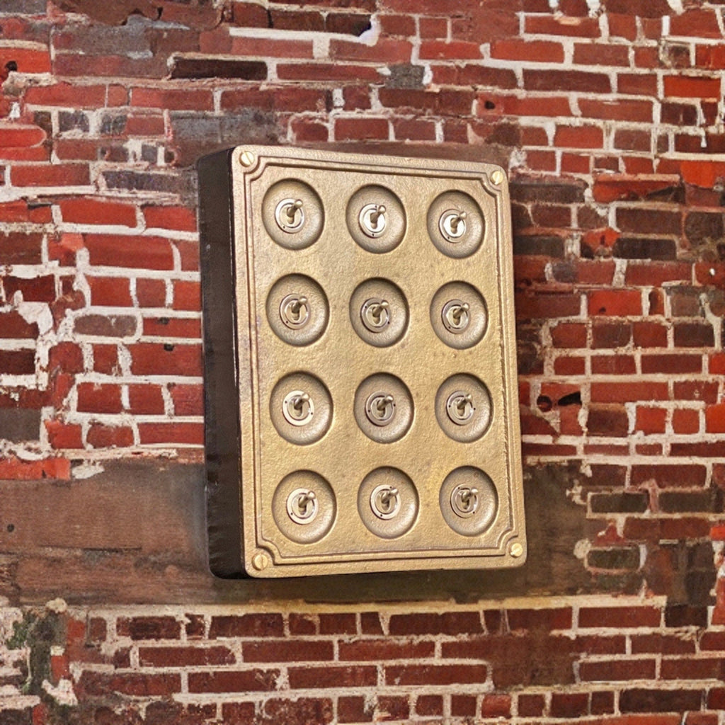 12 Gang 2 Way Bronze Cast Metal Surface Mount Light Switch Vintage Industrial