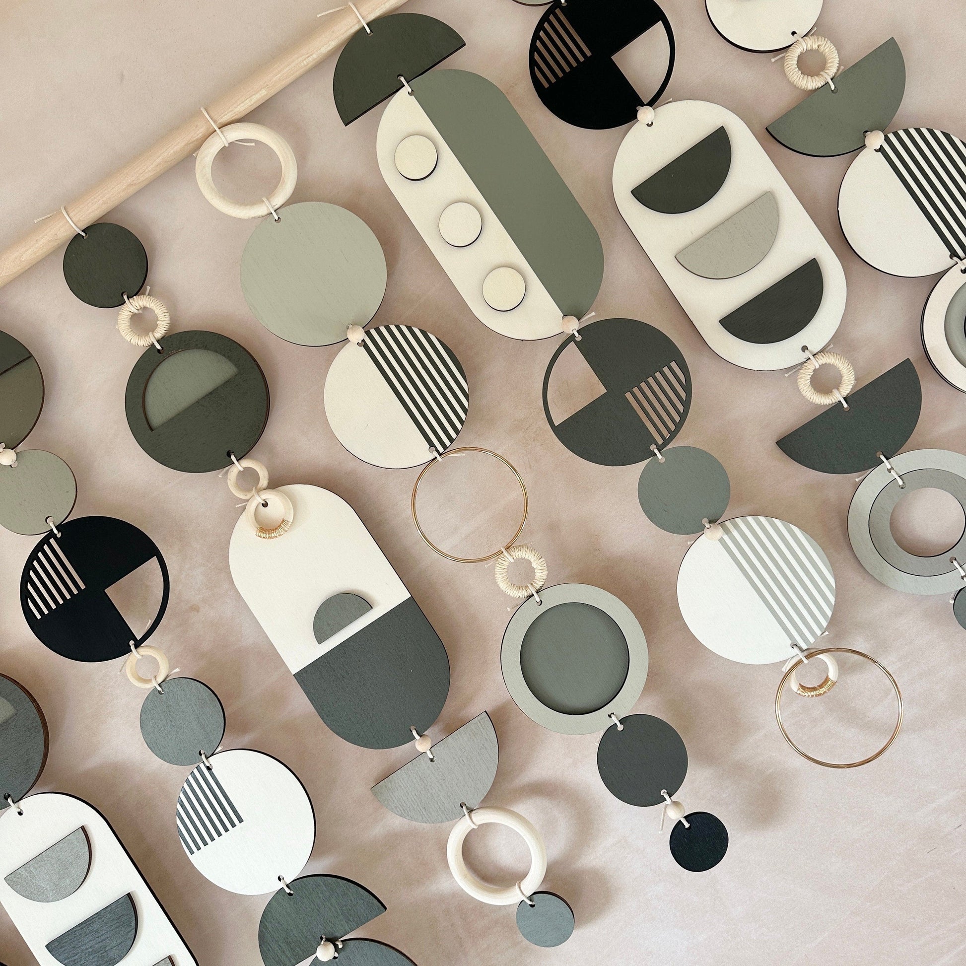 Large Modern Geometric Wall Art in Dark Grey and Natural Wood