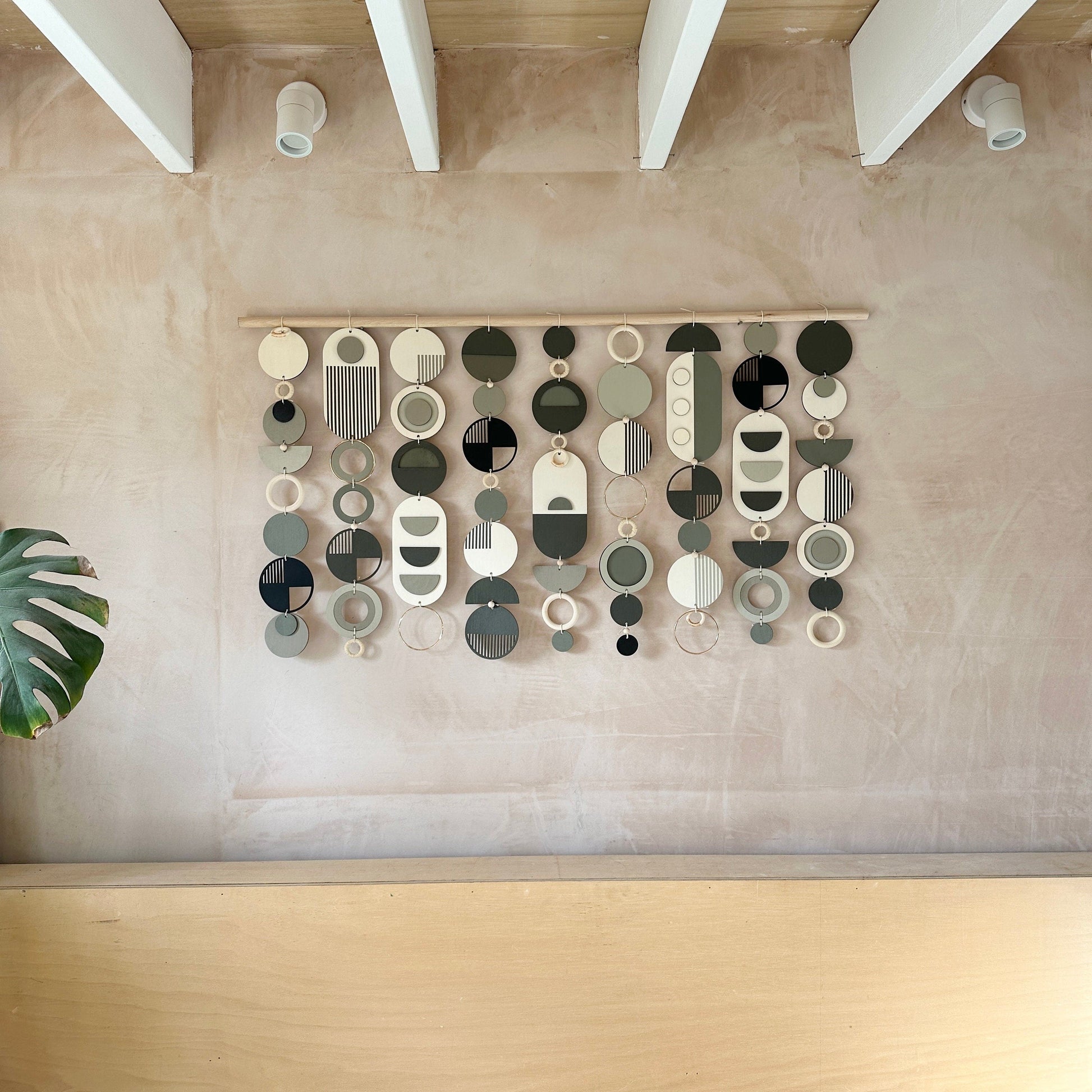 Large Modern Geometric Wall Art in Dark Grey and Natural Wood