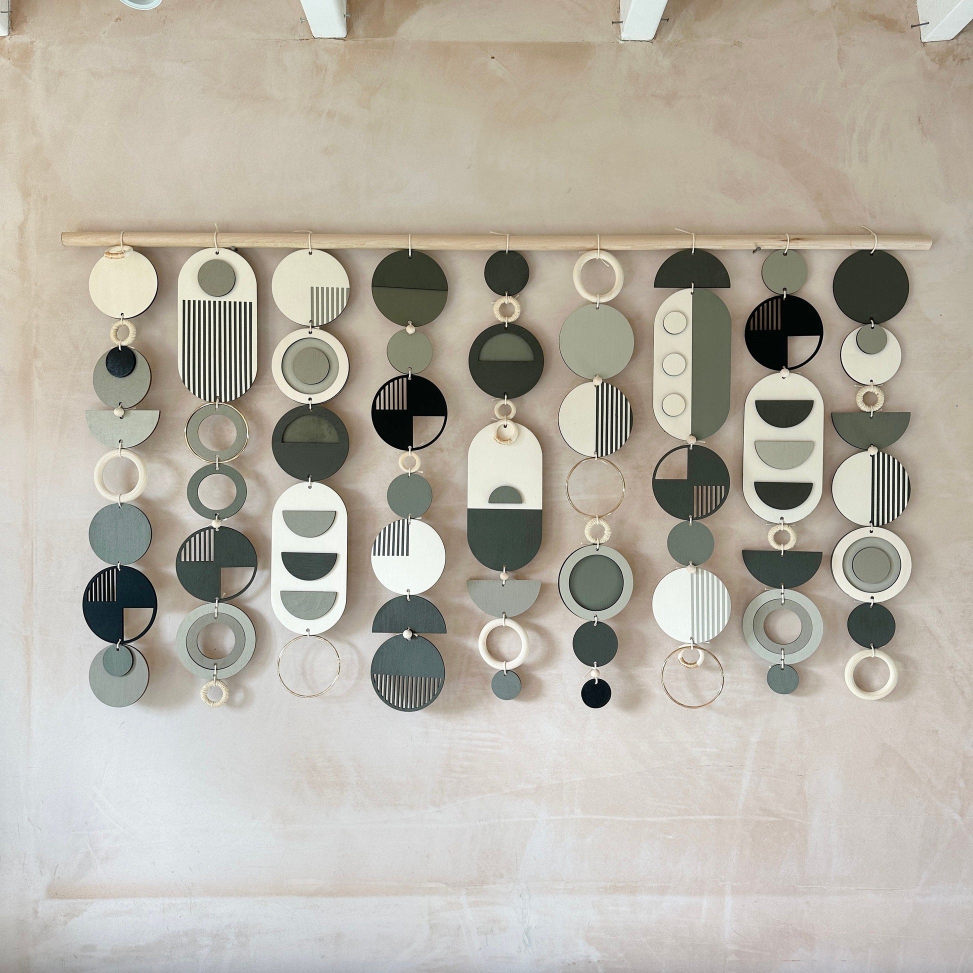 Large Modern Geometric Wall Art in Dark Grey and Natural Wood