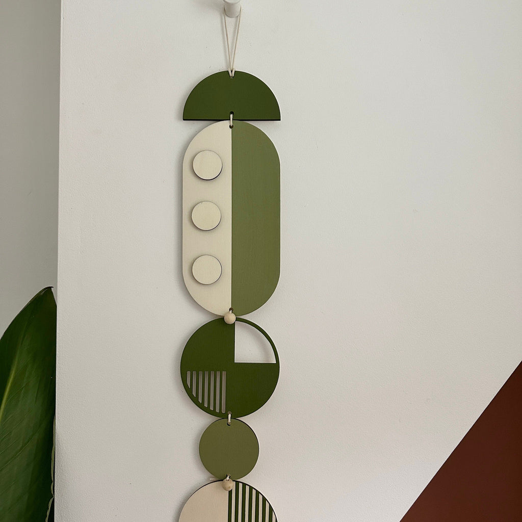 Geometric Modern Wall Art in Green Minimal Home Decor Long Tapestry