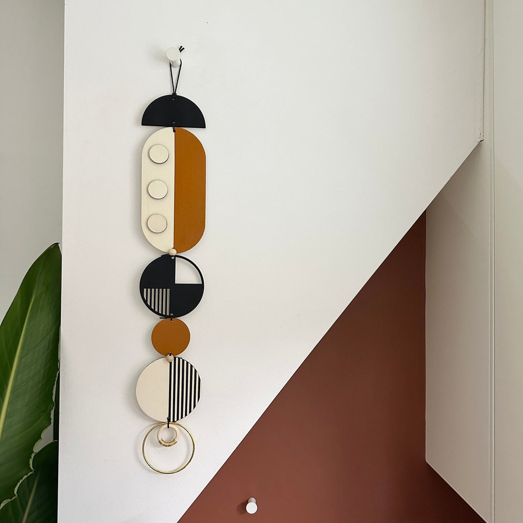 Modern Retro Geometric Wall Art in Burnt Orange and Gold