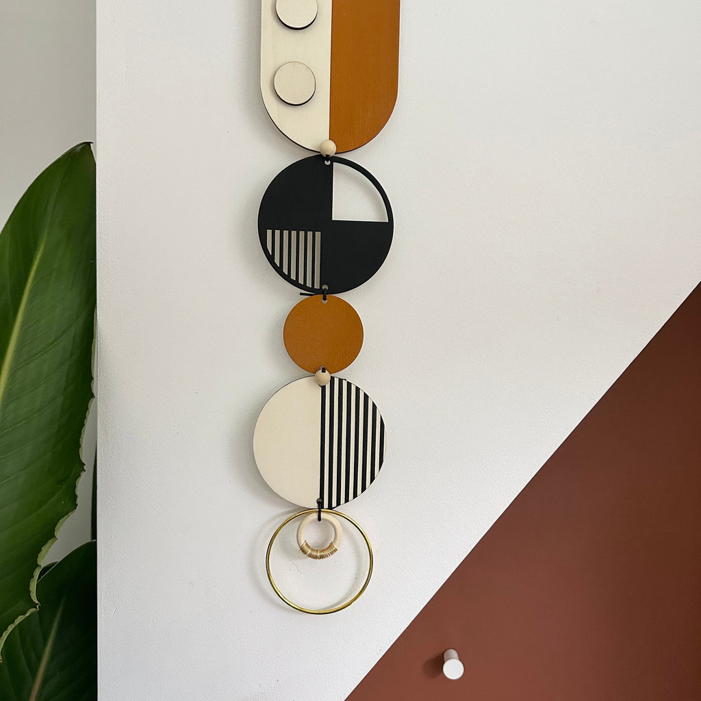 Modern Retro Geometric Wall Art in Burnt Orange and Gold