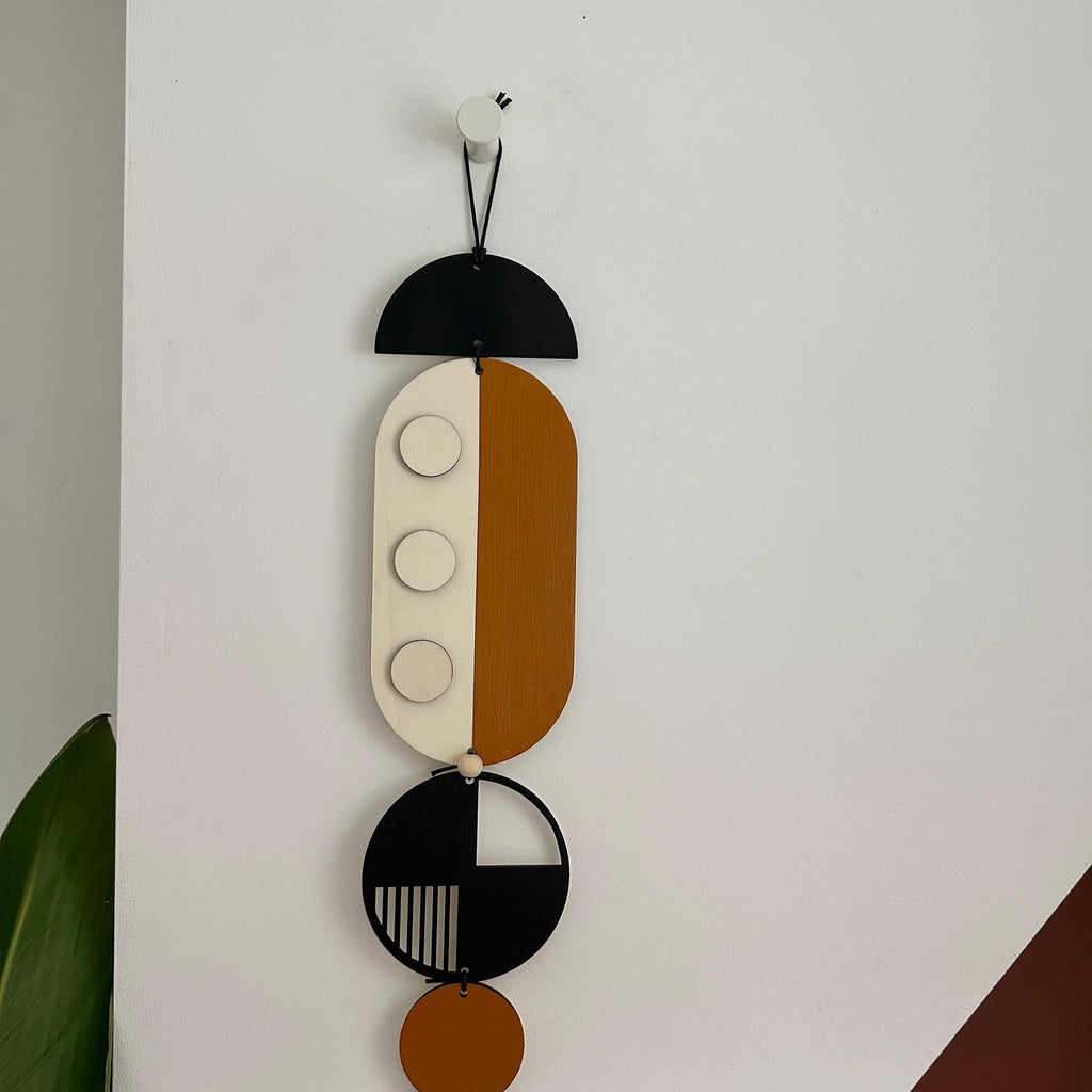 Modern Retro Geometric Wall Art in Burnt Orange and Gold