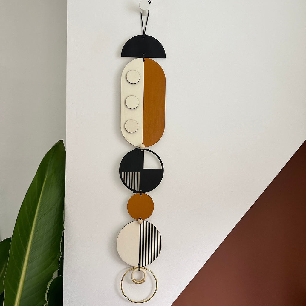 Modern Retro Geometric Wall Art in Burnt Orange and Gold