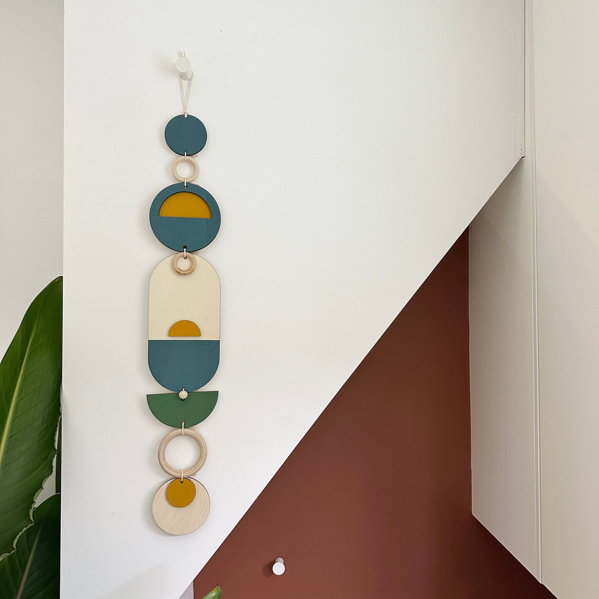 Modern Geometric Wall Hanging with Gold Metal Details