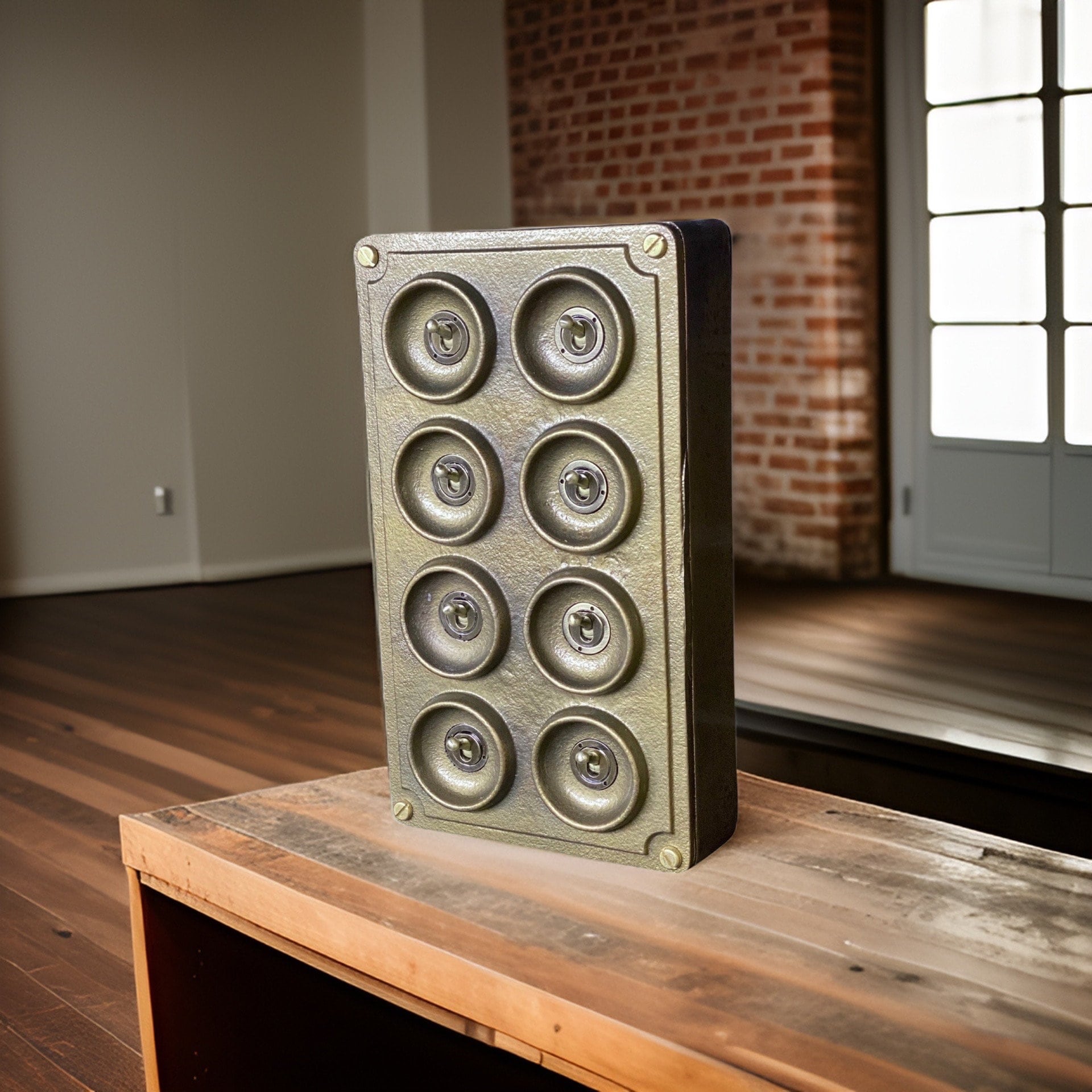 8 Gang 2 Way Bronze Cast Metal Light Switch Vintage Industrial Style