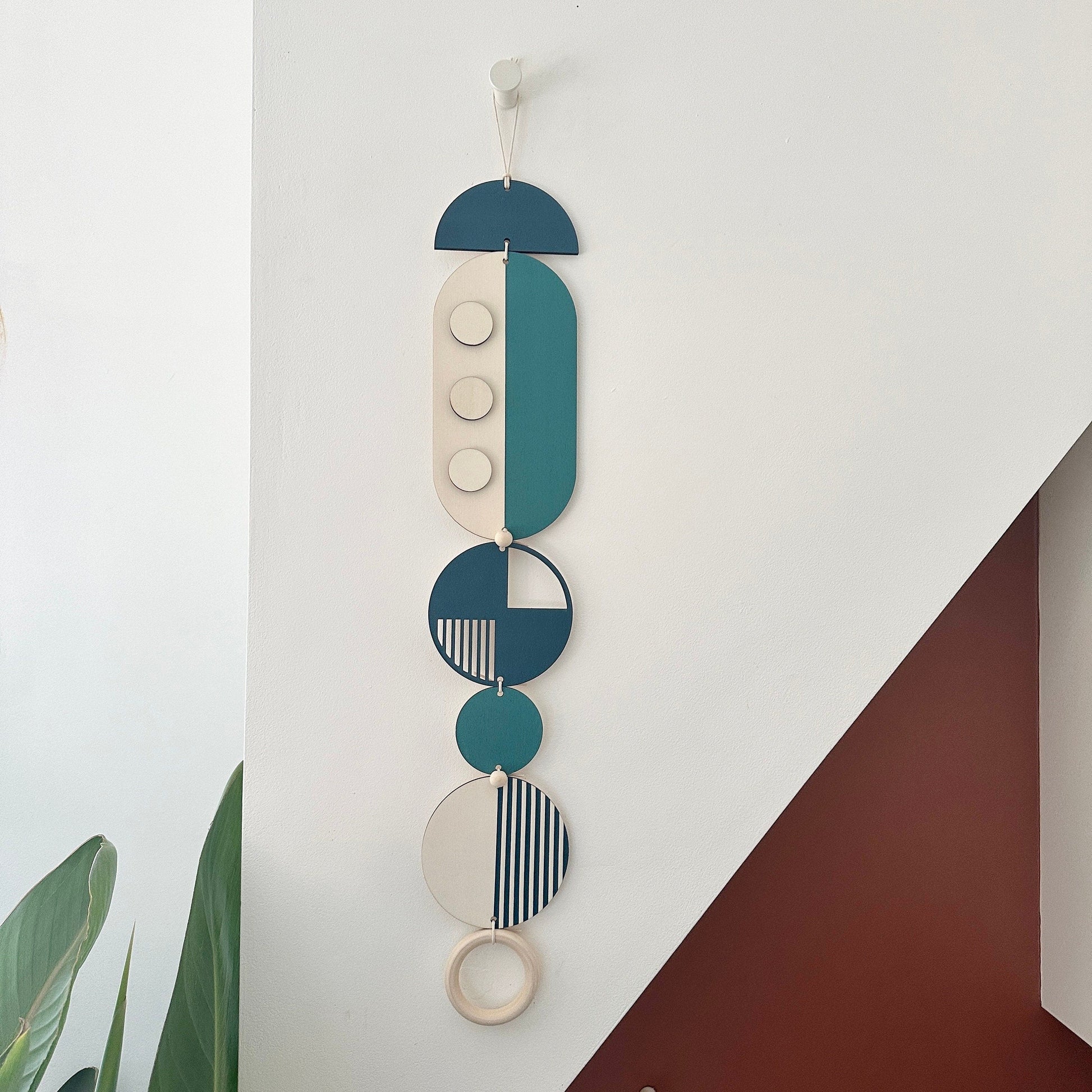 Blue Geometric Wall Art Hanging in Modern Minimal Style