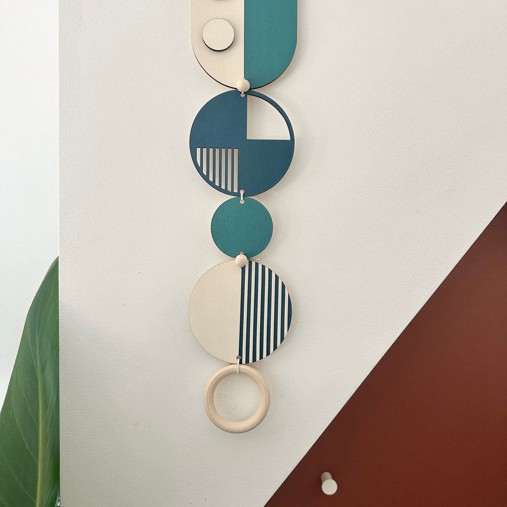 Blue Geometric Wall Art Hanging in Modern Minimal Style