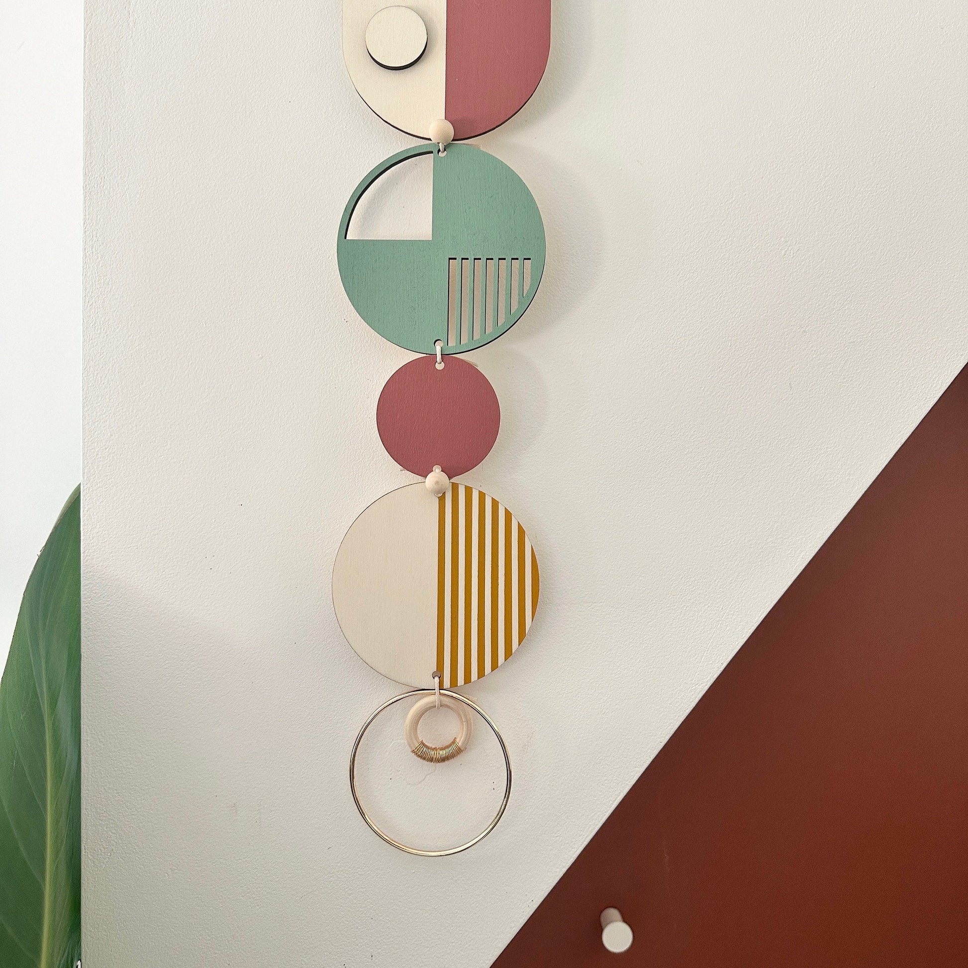 Modern Geometric Wall Art Hanging in Green and Gold