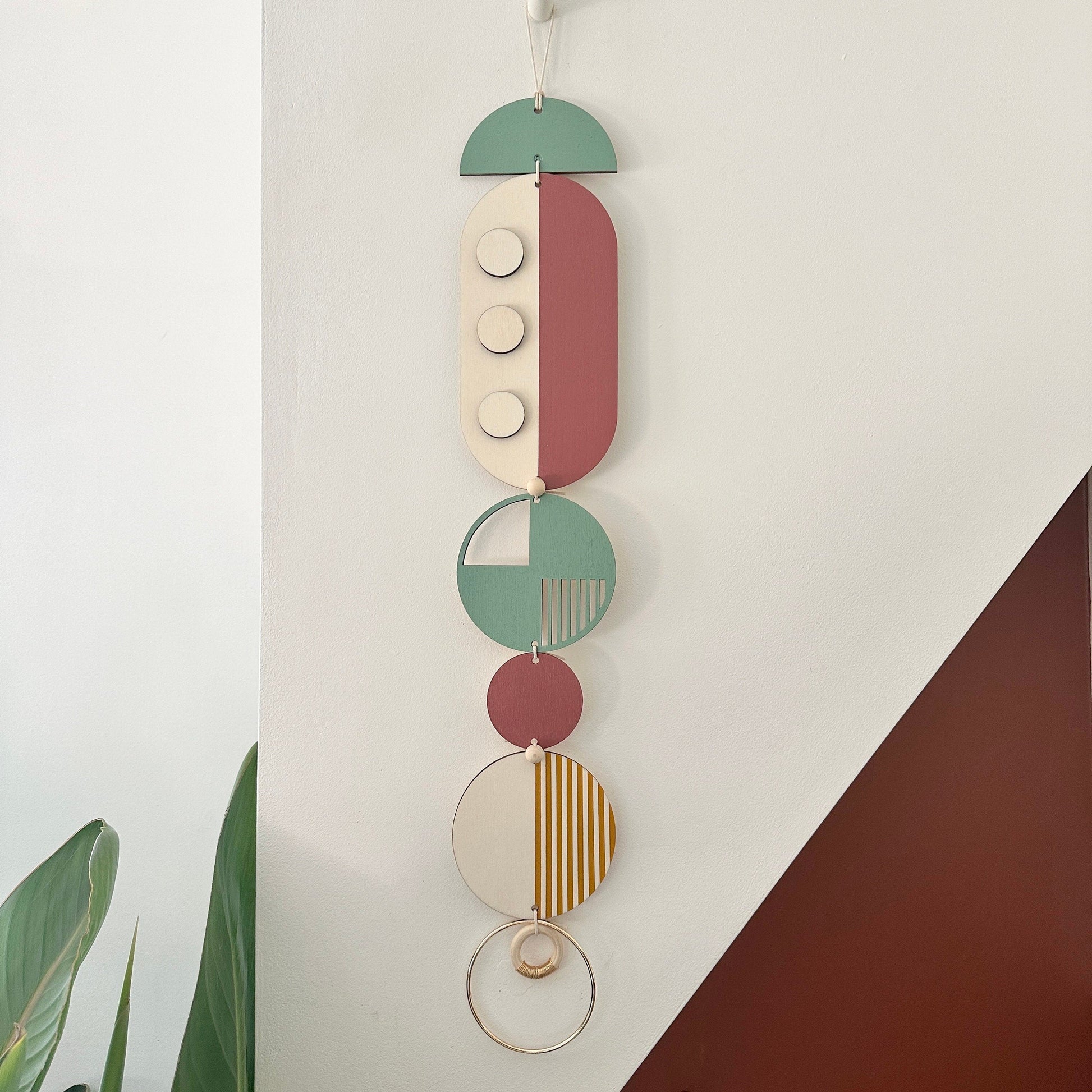 Modern Geometric Wall Art Hanging in Green and Gold