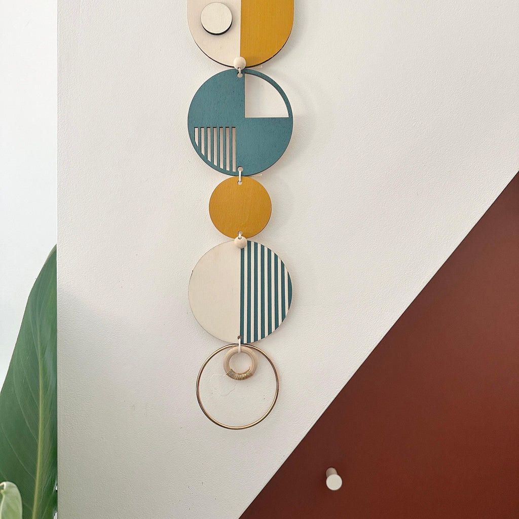 Mustard Geometric Wall Art Modern Wood Hanging