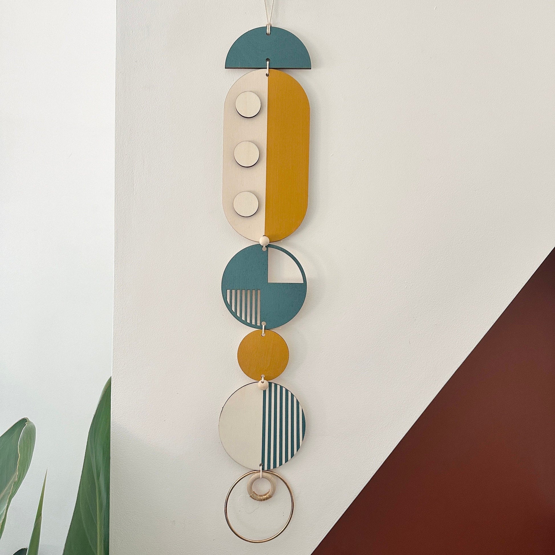 Mustard Geometric Wall Art Modern Wood Hanging