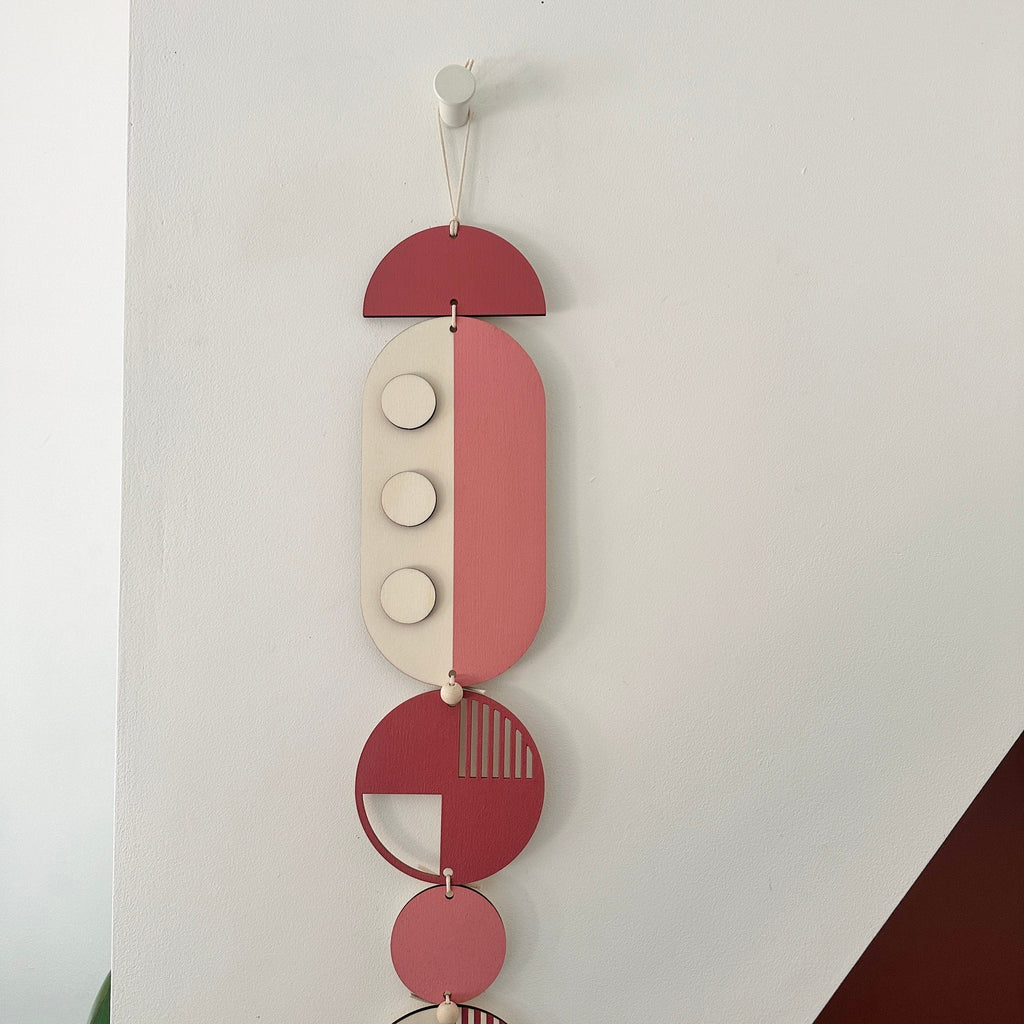 Pink Geometric Wall Art Modern Handmade Wooden Hanging
