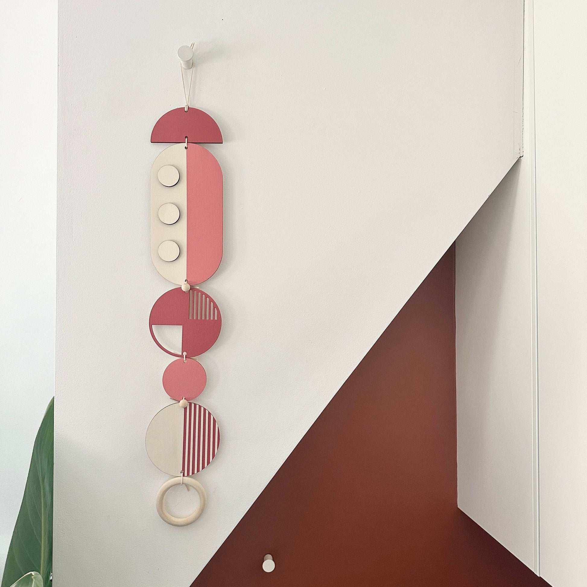 Pink Geometric Wall Art Modern Handmade Wooden Hanging