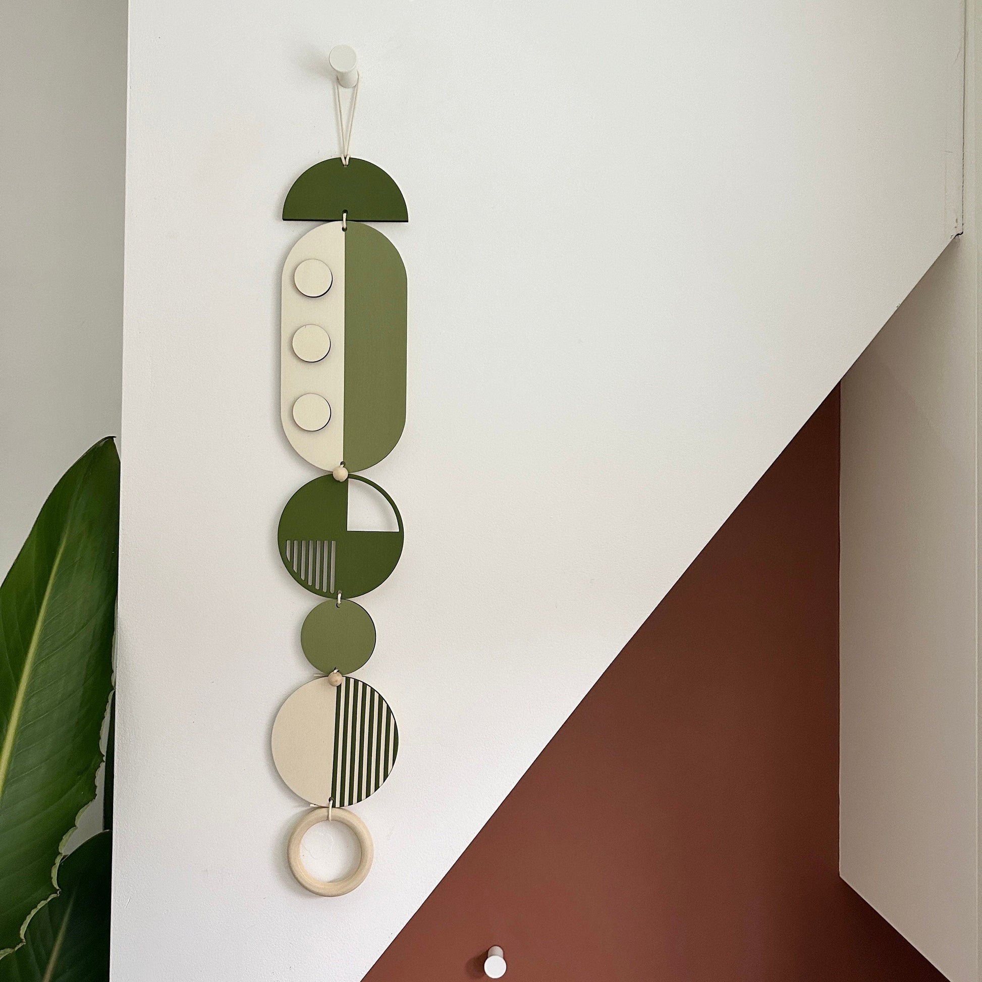 Geometric Modern Wall Art in Green Minimal Home Decor Long Tapestry